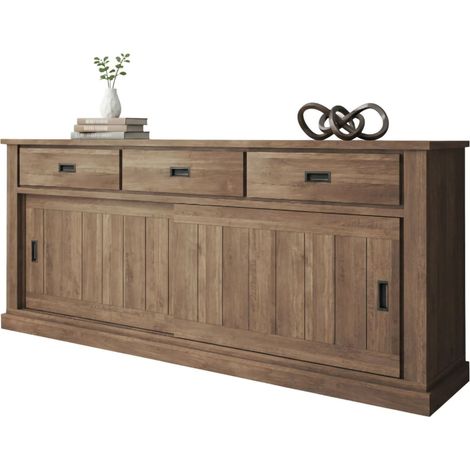 Credenza Malonno, Madia 2 Ripiani, 3 Cassetti, 2 Ante, 220x50x95h cm Marrone Noce