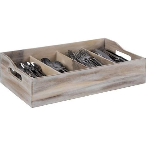 Range-couverts (H)130 x (L)510 x (P)280 mm, en acacia gris vintage