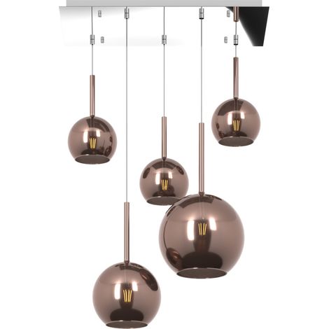 SOSP. CROMO RETTANGOLARE 5 LUCI VETRI (1 GRANDE+1 MEDIO+3 PICCOLO) TUTTI RAME 1155CR-S5 RMIX-RA (1/3)