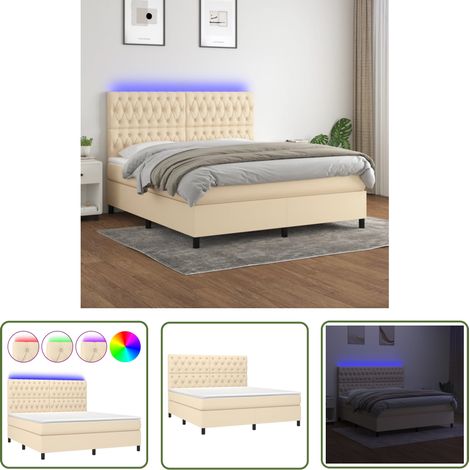 The Living Store Boxspringbett mit Matratze & LED Creme 160x200 cm Stoff - Boxspringbett - Doppelbett - Bettenrahmen - Lattenrost - Massivholzbette (1/5)