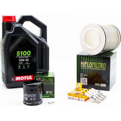 Kit Révision Filtres Bougies pour YAMAHA XJ 900 S Diversion de 1995 à 2003 - MOTUL 5100 10W40 4L