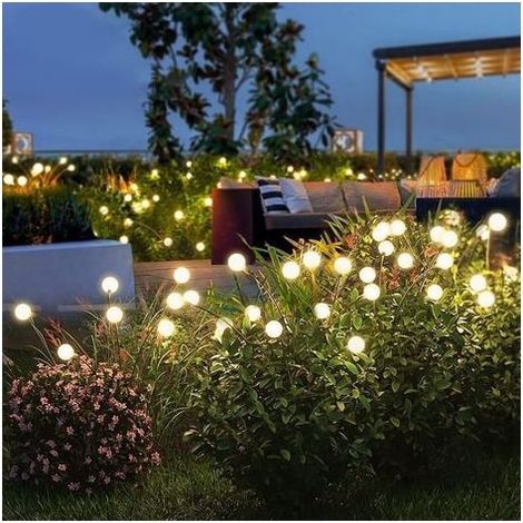 Lot de 4 lampadaires solaires 6 LED, version améliorée, lampes solaires lucioles d'extérieur étanches, haute flexibilité, lampes oscillantes pour jardin, pelouse, patio, décoration, blanc chaud (1/4)