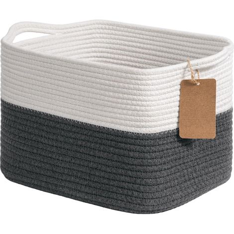 Geflochtener Aufbewahrungskorb aus Baumwollseil mit Griffen, 33x25x23cm, Weiß/Grau (1/5)