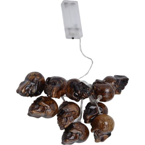 Vintage Totenkopf-Lichterkette mit 10 LEDs für Halloween, batteriebetrieben, für drinnen und draußen, für gruselige Partys und Gärten. Batterien nicht enthalten. 1,5 m lang, 10 LEDs mit Dauerlicht.