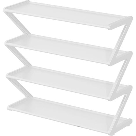 Étagère à Chaussures à 4 Niveaux, Gain de Place, en Acier Inoxydable, Organisateur sur Pied, pour Placard, Chambre Coucher, entrée, Blanc (1/5)