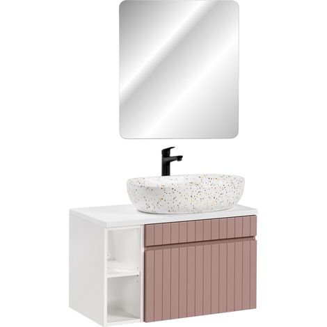 Ensemble meubles vasque à poser avec miroir + 3 éléments - 80 cm - Emblematic Rose - Livraison gratuite