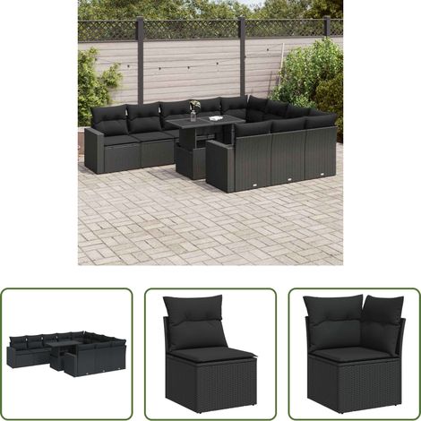 vidaXL Canapé en résine - Salon de jardin 11 pcs avec coussins noir résine tressée (1/5)