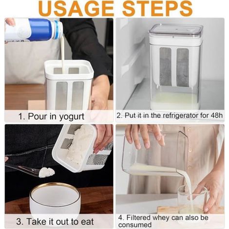 Passoire à Yaourt Grecque Passoire Yaourtière Passoire à fromage Lavable Filtre pour Yaourtière avec Couvercle Séparateur (1/4)