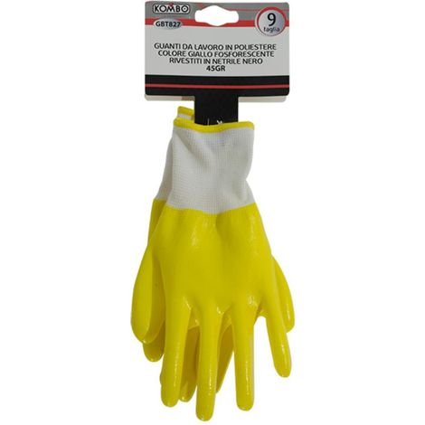 Guanti in Poliestere Giallo Fosforescente Rivestiti in Nitrile Nero Crespo 45gr