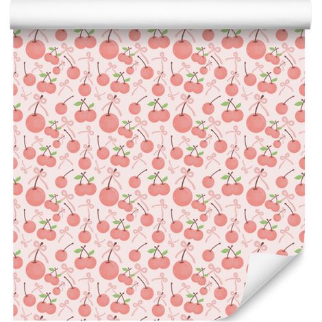 Papel pintado Cerezas Coral y Blanco para Salón y Dormitorio 50x1000 cm (1/4)