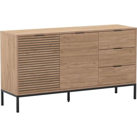 APPA - Buffet 2 Portes 3 Tiroirs Aspect bois Tasseaux Pieds Métal (1/5)