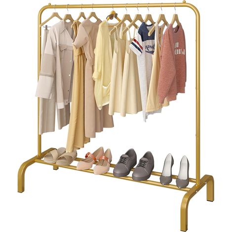 110cm Metal Clothes Rail with Bottom Rack for Coats, Skirts, Shirts and Sweaters - Gold (1/5)