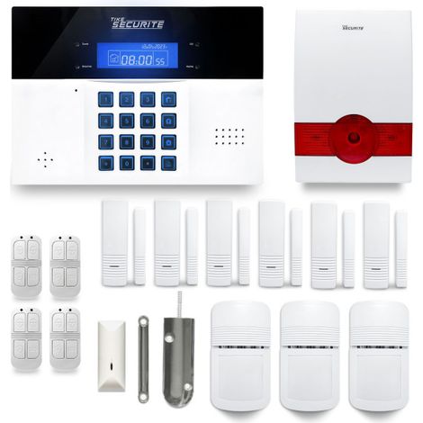 Alarme maison sans fil DNBi57 – Compatible box internet – 32 zones sans fil – Détecteurs de mouvement et d'ouverture – Sirène extérieure autonome – Tike Sécurité