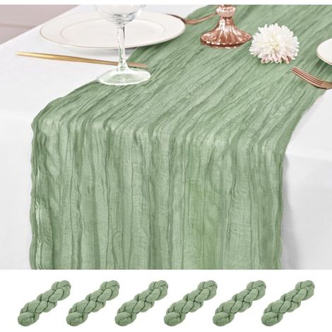 6 pièces de nappes en lin vert sauge, 90 x 300 cm, nappe longue transparente et romantique avec finition voilée rétro, idéale pour mariages, baby showers et événements élégants (1/4)