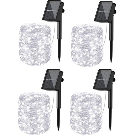 Solar String Lights Outdoor, 12m 120 LED Solar String Lights Outdoor Waterproof 8 Modes Decorative Lights for Garden, Patio, Yard, Home, Christmas, Wedding, Party, Cool White [Pack of 4]