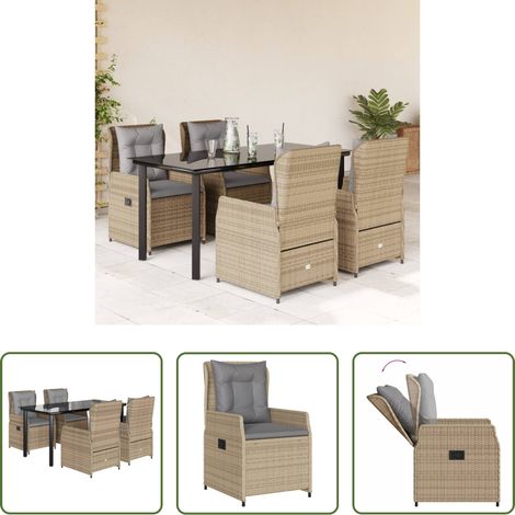 Gartenstuhl - 5-tlg. Garten-Essgruppe mit Kissen Beige Poly Rattan (1/5)