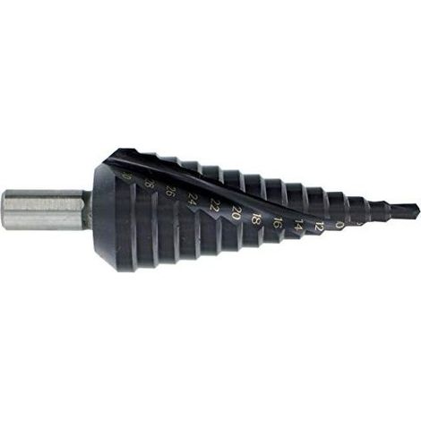 Broca cónica escalonada TIVOLY HSSE5 TiAlN con estrías helicoidales. d1 30 (Blister)