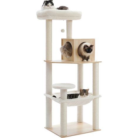 Torre para gatos, diseño multinivel, cómoda cama de felpa, AMT0215BG, L (1/2)