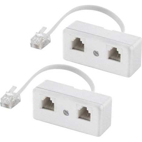Zwei-Wege-Telefonverteiler, RJ11 6P4C Kabel-Wandadapter und -Verteiler, Stecker auf 2 Buchsen Konverter für Festnetz (weiß, 2er-Pack) (1/4)