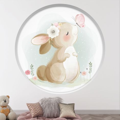 Stickers Trompe l'oeil Arche ronde Enfants - Lapin papillon - Diamètre 30 cm (1/4)