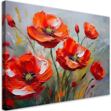 Tableau déco Coquelicots rouges peints 100x70 (1/5)