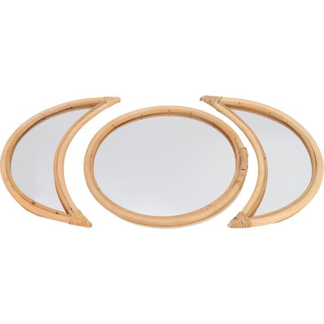 Ensemble de 3 miroirs muraux en rotin et acrylique avec phases de la lune, idéal pour la décoration de la chambre à coucher. (1/5)