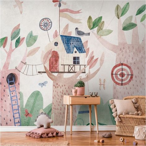 Sfondo fotografico Profhome 399061 Carta da parati TNT goffrata a caldo liscia per bambini opaca beige marrone verde azzurro 3,71 m x 2,8 m (1/4)