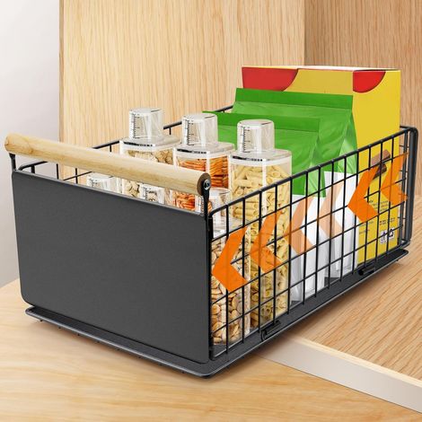 Tiroir Coulissant Cuisine, Rangement Placard en Acier au Carbone, Silencieux, Adapté à Cuisine, Salle de Bain, Garde-Manger, 40cm x 23cm x 20cm (1/5)