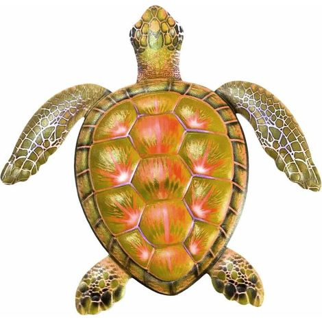 Tortue en métal-tortue en fer forgé décoration de la maison-tortue en métal décoration murale sculpture à suspendre salon fer art cour maison jardin - jaune (1/5)