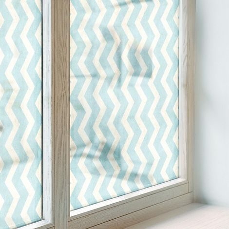 Fensterfolie 200x146 cm Blickdicht Dekorfolie Dekorativ Folie für Badezimmer Schlafzimmer Selbstklebend Sichtschutz Fenster Milchglas Blauer Zickzack