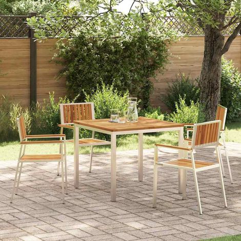 Outdoor Dining Set 5 pcs Solid Acacia Wood and Stainless Steel vidaXL (1/5)