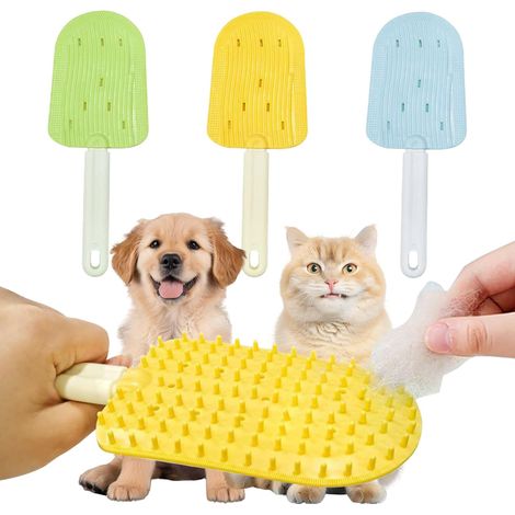 Lot de 3 peignes de massage pour animaux en forme de glace, brosse de toilettage double face et brosse « langue de chat » pour un toilettage facile et l'élimination des poils (Vert + Bleu + Jaune) (1/5)