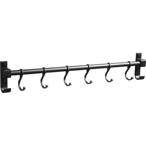 Barre de Cuisine Aluminium Barre Murale Porte Ustensiles de Cuisine avec 6 Crochets，pour Salle de Bain Placards Meuble Chambre Vêtements