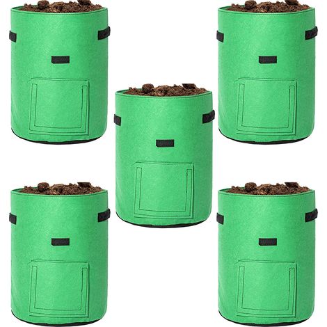 5 Stück 10 Gallone Pflanzsack Pflanzsäcke Pflanztasche Kartoffel Tomaten Erdnüsse Vliesstoff Pflanzbeutel, Grün - grün (1/5)