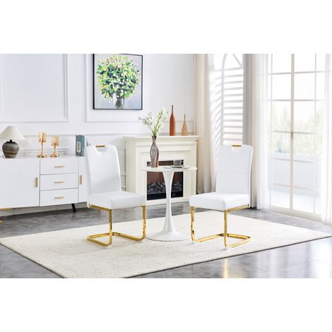 Sedia da pranzo in PU bianco, moderna, ergonomica, con piedini antiscivolo e facile da pulire,56×43×97cm (1/5)