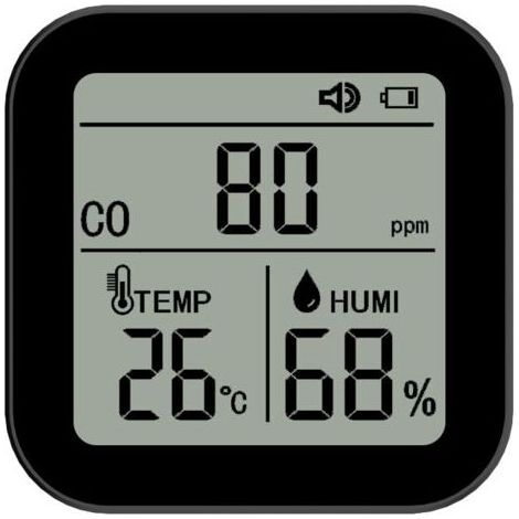 Moniteur de qualité de l'air 3 en 1, détecteur haute précision de CO (monoxyde de carbone), température et humidité avec fonction alarme pour maison, bureau, voiture,de dyk. (1/4)