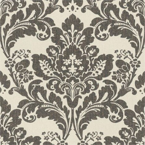 Rasch Charcoal Gold Cream Damask Pattern Floral Paste The Wall Wallpaper