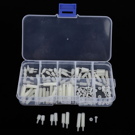 Kit d'assortiment de 140 vis à tête ronde en nylon M2, écrou hexagonal, entretoise mâle/femelle (blanc)