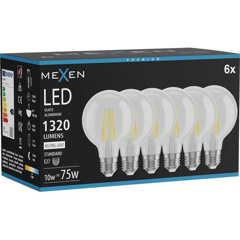 Mexen Vintis 6x Ampoule filament LED E27, G80, 10W, Neutre - 4000K, 1320 lm, clair - L155-E27-1040-00x06 (1/5)