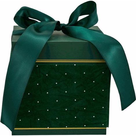 L'Arcolaio Scatola Natalizia Quadrata in Velluto Media Velvet Verde 14,7X14,7X12,2 CM