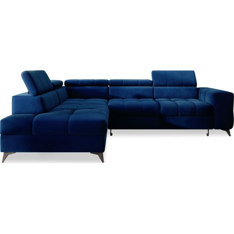 Canapé d'angle gauche convertible Gaspard velours Bleu (1/5)