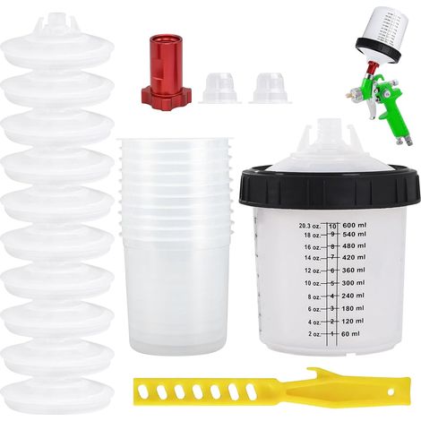 Paint Mixing Cup Kit 600ml Paint Spray Gun Accessories 10 Cup System and Lid 2 Caps (1/5)