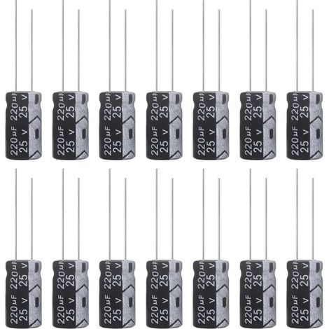 Condensateur 220uF 25V Condensateurs Électrolytiques Aluminium 6x12MM Electrolytic Capacitor 220 uF MFD 105°C (Paquet de 15 Pièces) (1/4)