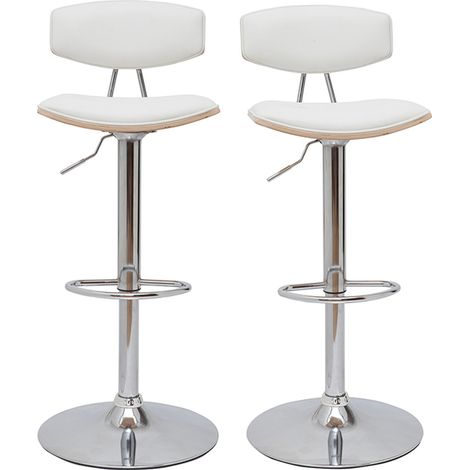 Set de 2 taburetes de cocina de diseño regulable blanco y madera clara VASCO (1/4)