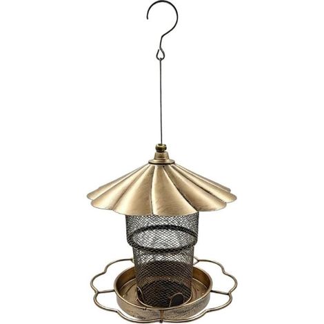 Mangeoire à oiseaux en métal à suspendre - Résistante aux intempéries - Accessoire de jardin avec toit pour petits oiseaux - Décoration de balcon - Design antirouille (1/5)