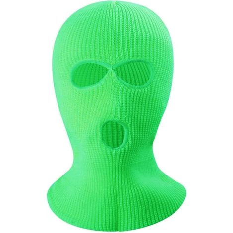 Masque intégral d'hiver, cagoule à trois trous, bonnet tricoté, cache-cou - Vert fluorescent (1/5)