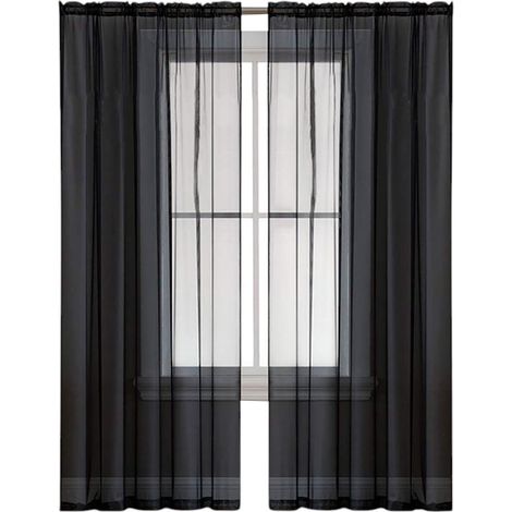Rideaux transparents pour salon, panneaux de rideaux à œillets, chambre, voilage semi-transparent, noir (39''L x 51''H, 2 panneaux) (1/5)