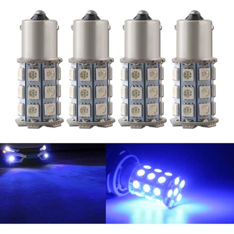 4x LED Extérieures Ampoules 1156 BA15S pour Avant et Arrière Clignotant Feux de Jour Lumière de Stationnement 5050 27SMD 12V Bleu