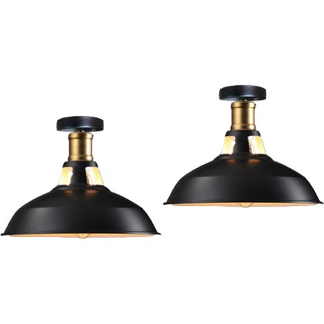 Lámpara de techo rústica iluminación industrial colgante de metal lámpara de techo de granja para pasillo escalera vestíbulo cocina porche entrada, E27, Negro y Blanco, 2 Pieza