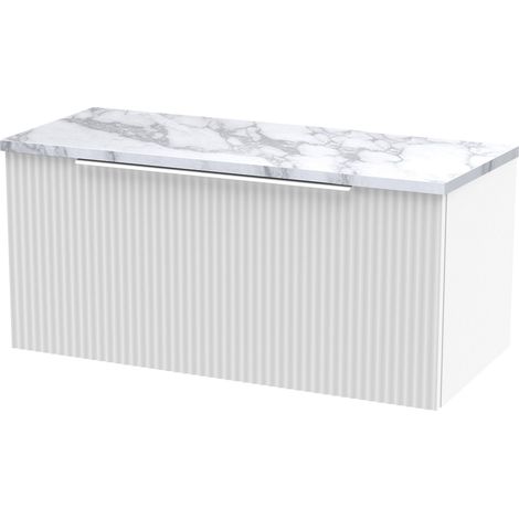 Tixall Fluted Wall Hung Vanity Unit with Laminate Worktop, Satin White, 800mm